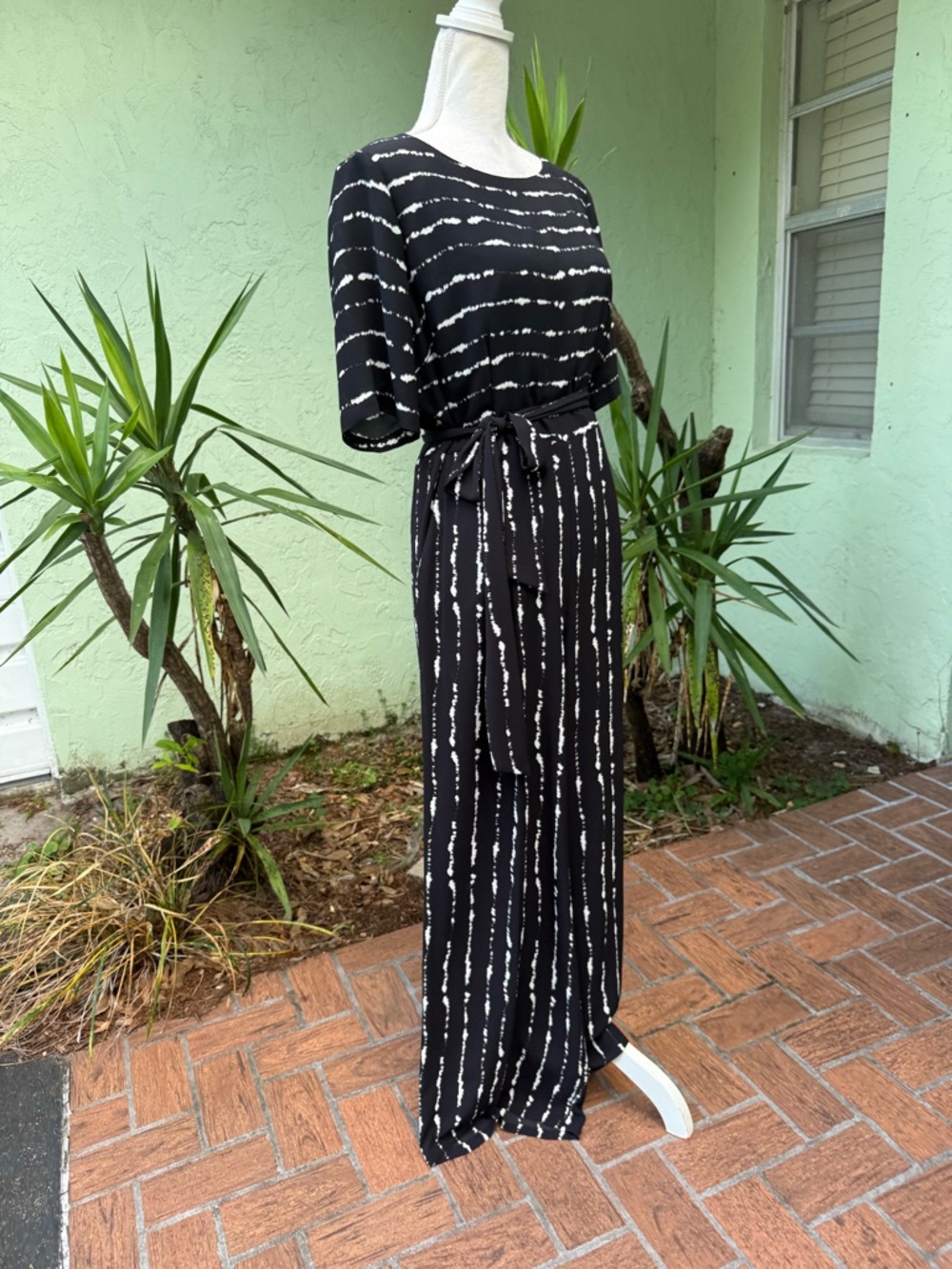 Black and White Jumpsuit with Belt